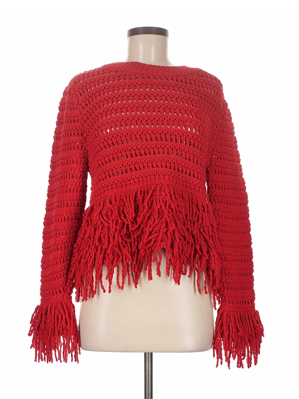 Zara Red Crochet Fringe Women's Top